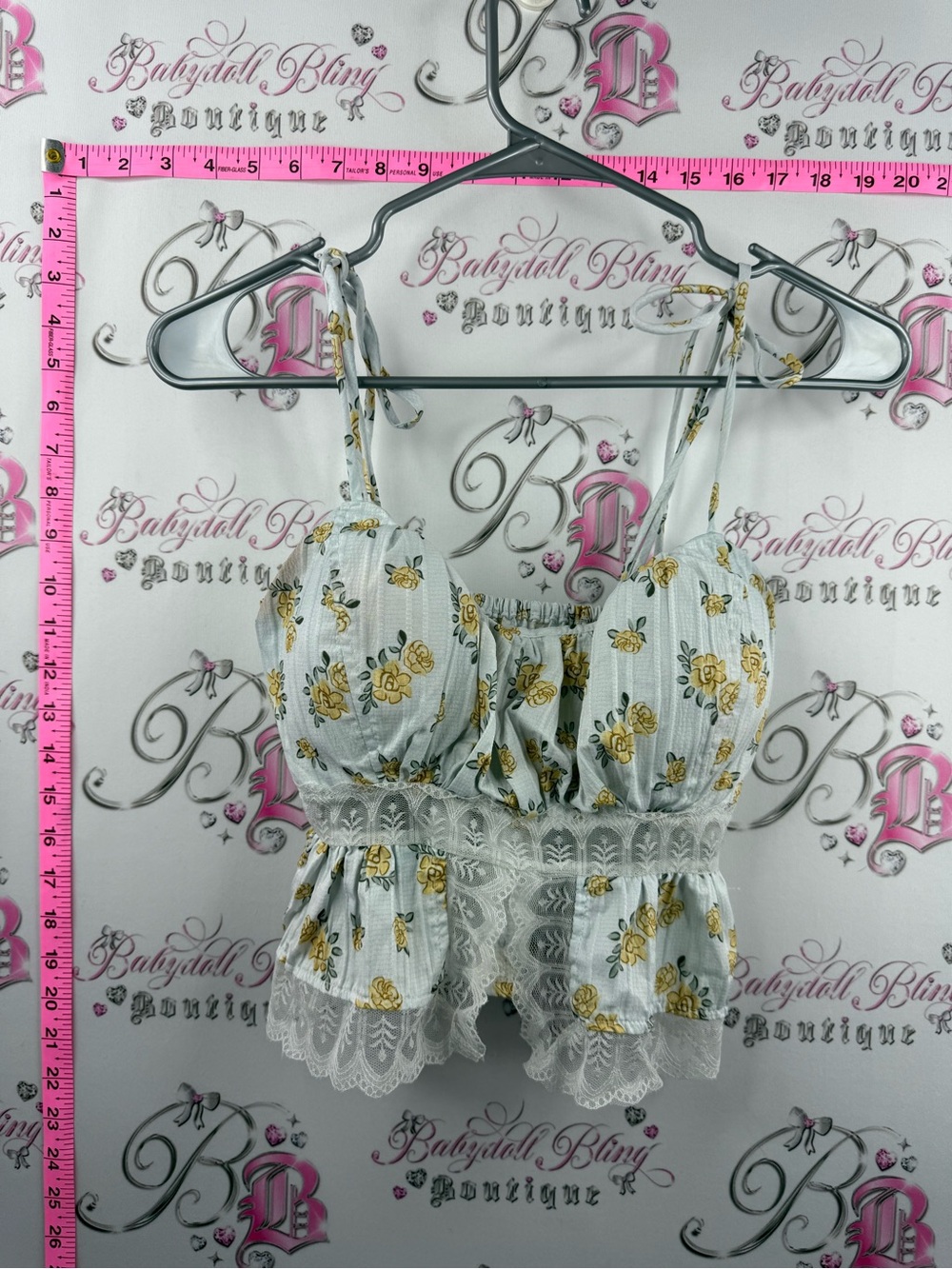 Tank top crop shirt Floral Lace-Trim Yellow & White Cropped Camisole Lacie